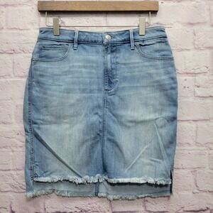 Abercrombie & Fitch Denim Mini Skirt Sz 29 Blue Frayed Hem Distressed Casual Y2K